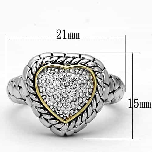 Brass CZ Pave Heart Cable Rope Ring view 4