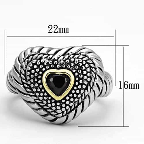 Brass Black CZ Heart Cable Rope Dome Ring view 4
