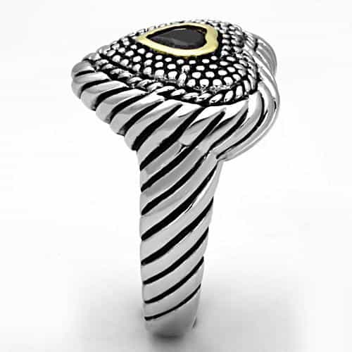 Brass Black CZ Heart Cable Rope Dome Ring view 8