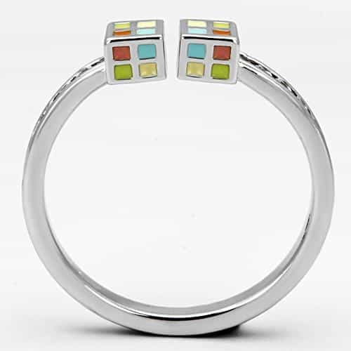 Brass Multicolor Enamel Grid Square Open Ring view 6