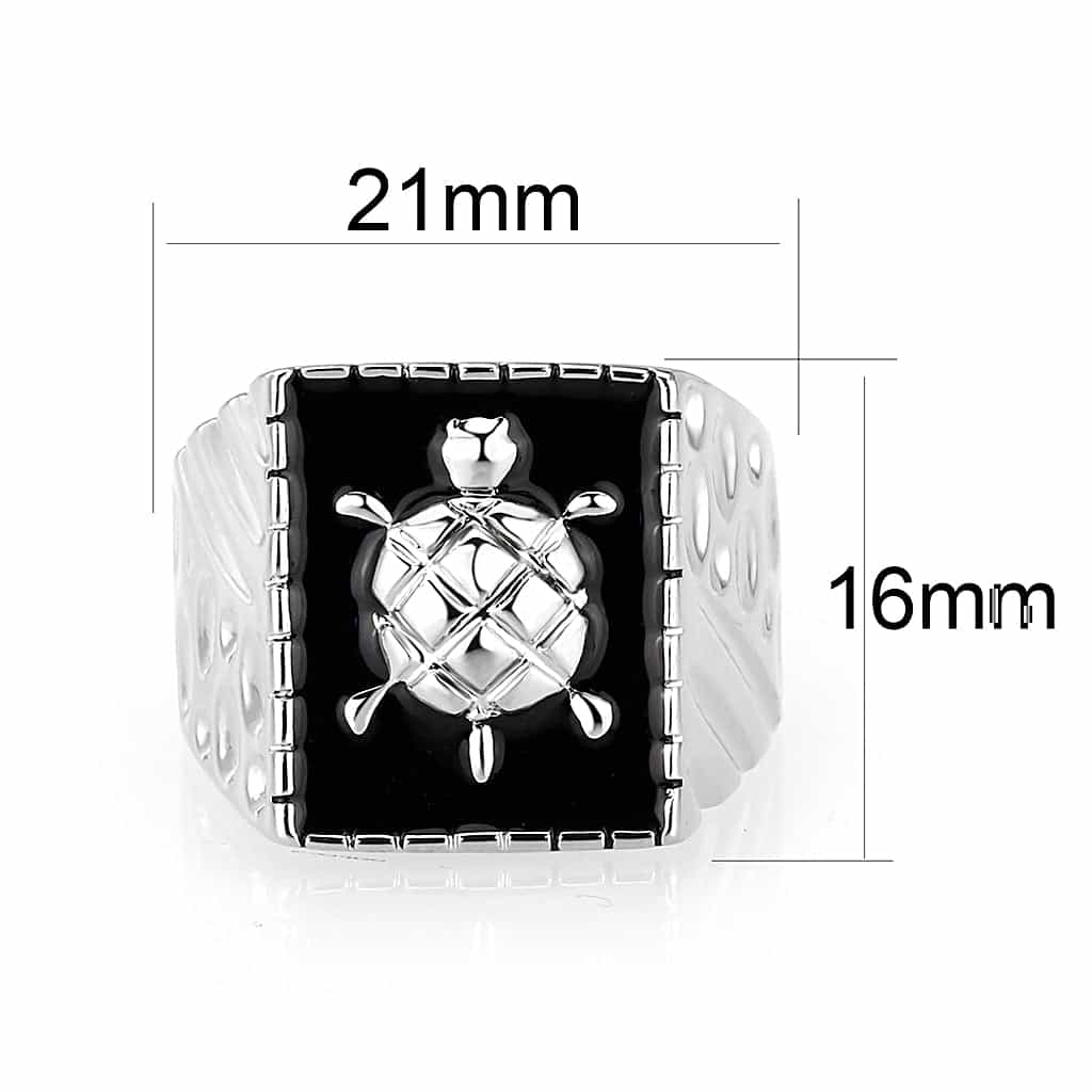 Brass Silver Black Enamel Turtle Signet Ring view 4