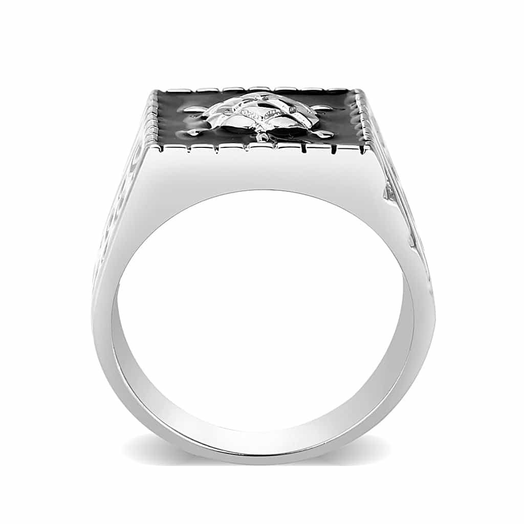 Brass Silver Black Enamel Turtle Signet Ring view 6