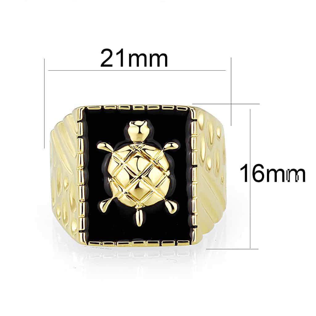 Brass Gold Black Enamel Turtle Signet Ring view 4