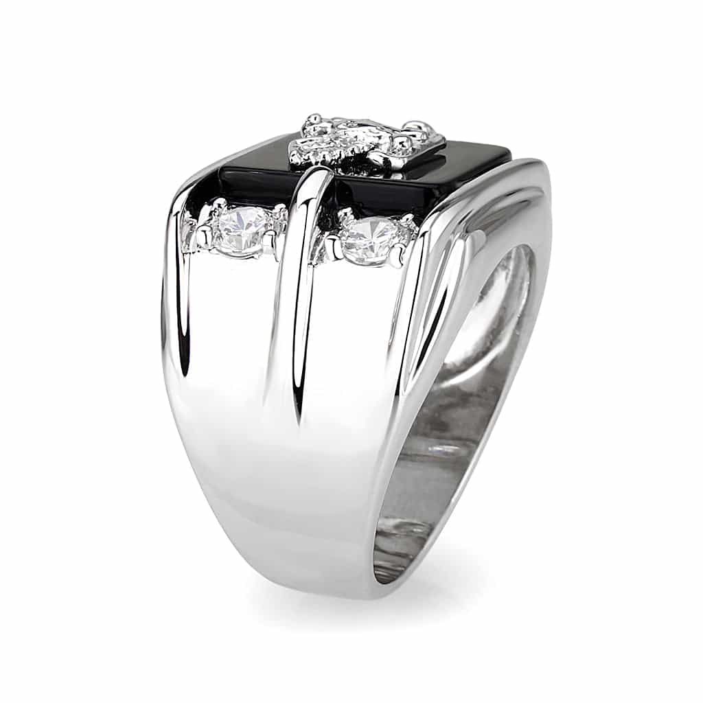 Brass Silver Black Enamel Eagle CZ Signet Ring view 8