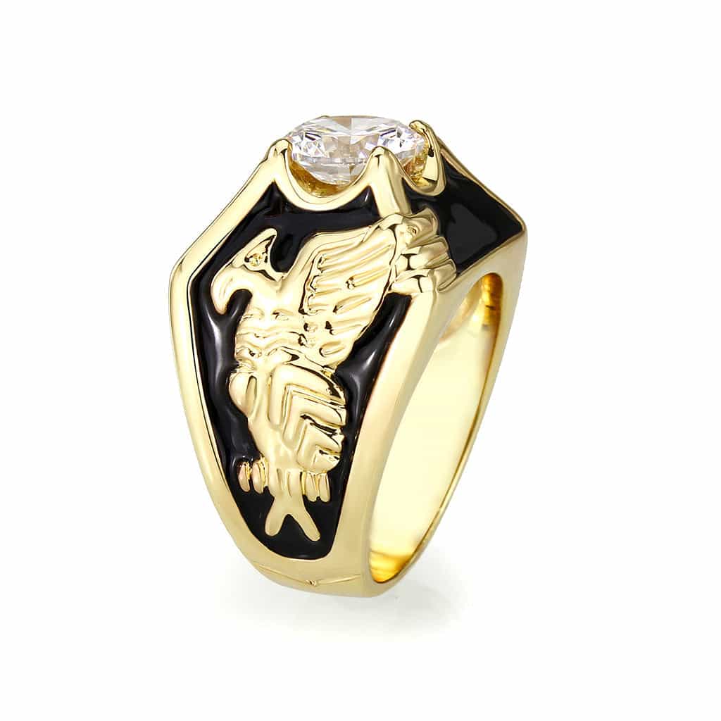 Brass Gold Black Enamel Panther CZ Signet Ring view 8