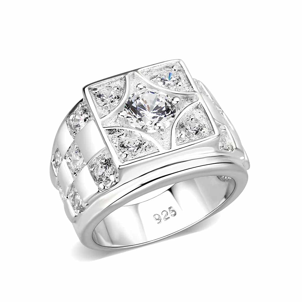 Brass Silver CZ Square Pave Mens Signet Ring view 1