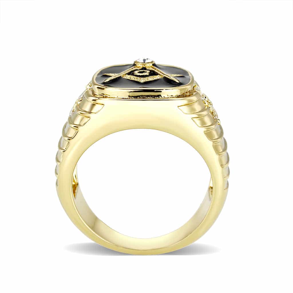 Brass Gold Masonic Compass CZ Signet Ring view 6