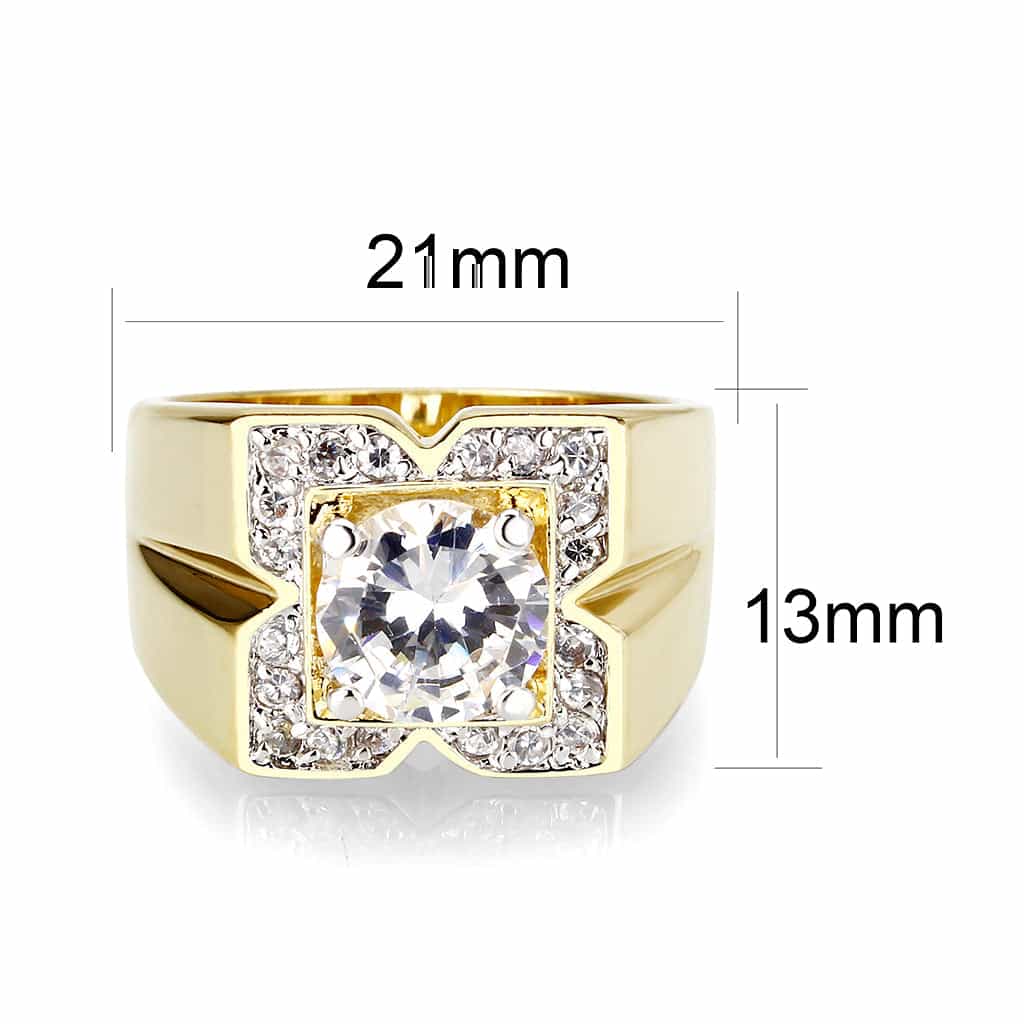Brass Rhodium CZ Round Halo Cluster Mens Ring view 2