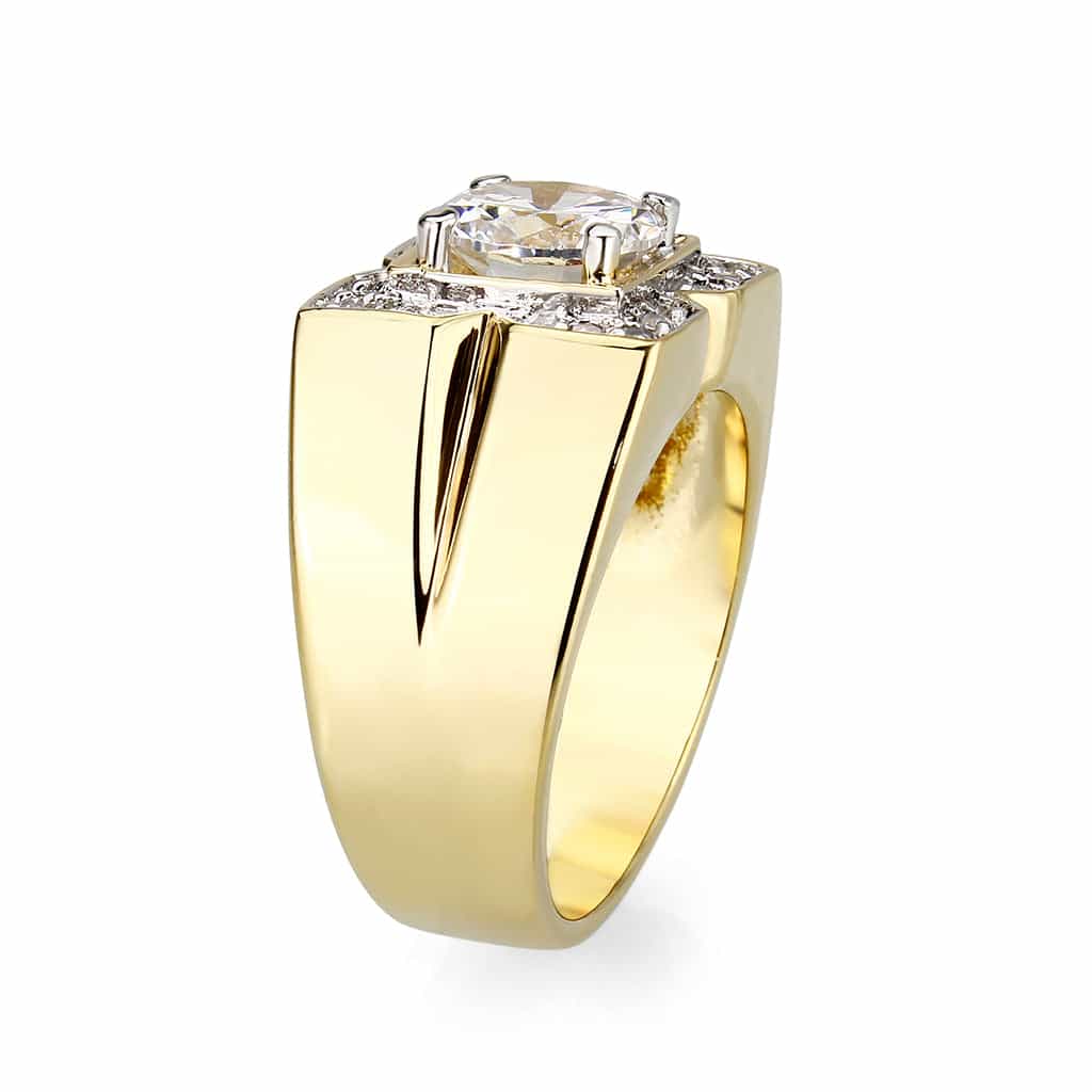 Brass Rhodium CZ Round Halo Cluster Mens Ring view 4