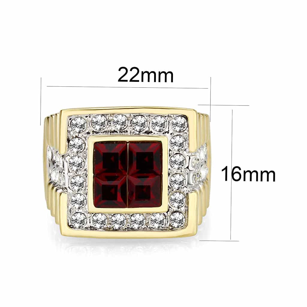 Brass Gold Red CZ Square Halo Mens Signet Ring view 2