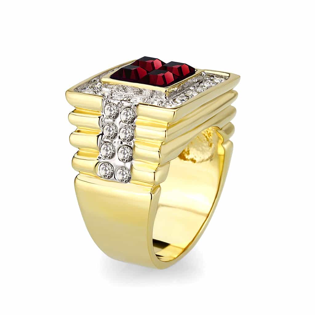 Brass Gold Red CZ Square Halo Mens Signet Ring view 4