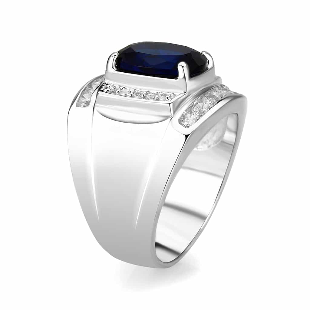 Brass Silver Blue Sapphire CZ Accent Signet Ring view 8