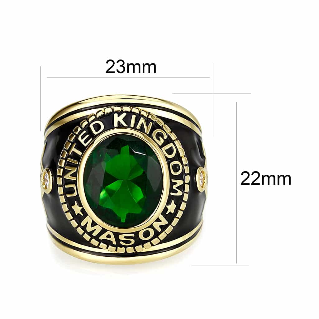Brass Gold Green CZ Masonic United Mason Band Ring view 4