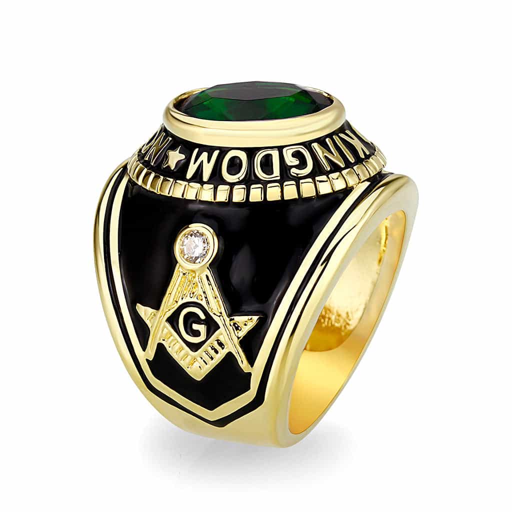 Brass Gold Green CZ Masonic United Mason Band Ring view 8