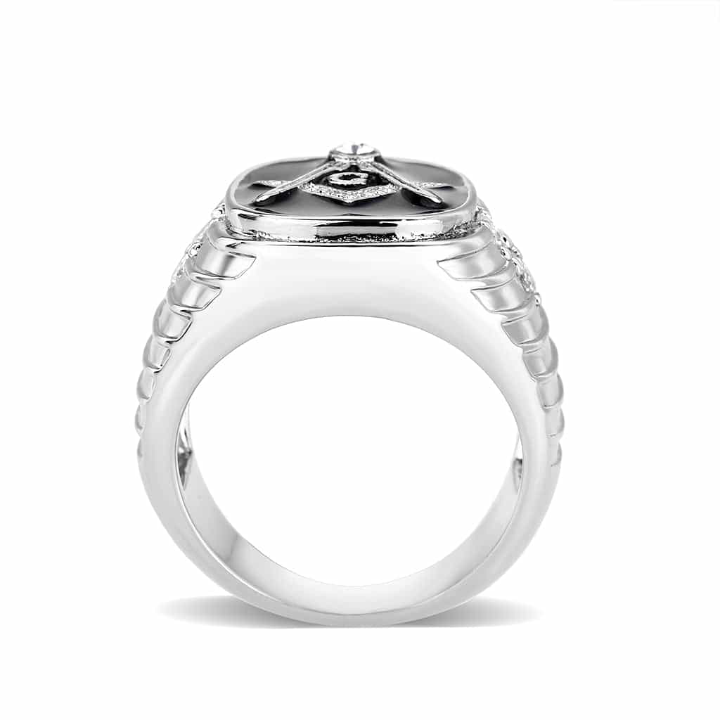 Brass Silver Masonic Square Compass Black Enamel Ring view 6