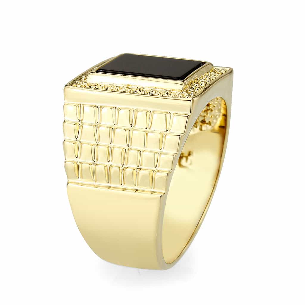 Brass Gold Black Onyx Rectangle Mens Signet Ring view 4