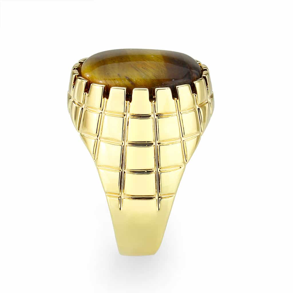 Brass Gold Tiger Eye Oval Cabochon Mens Ring view 4