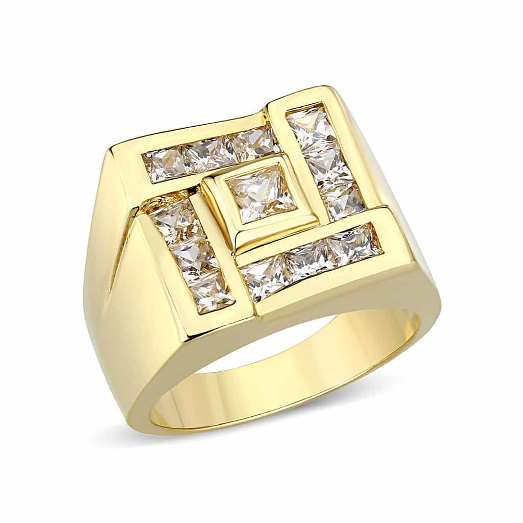 Brass Gold Clear CZ Square Signet Ring view 2