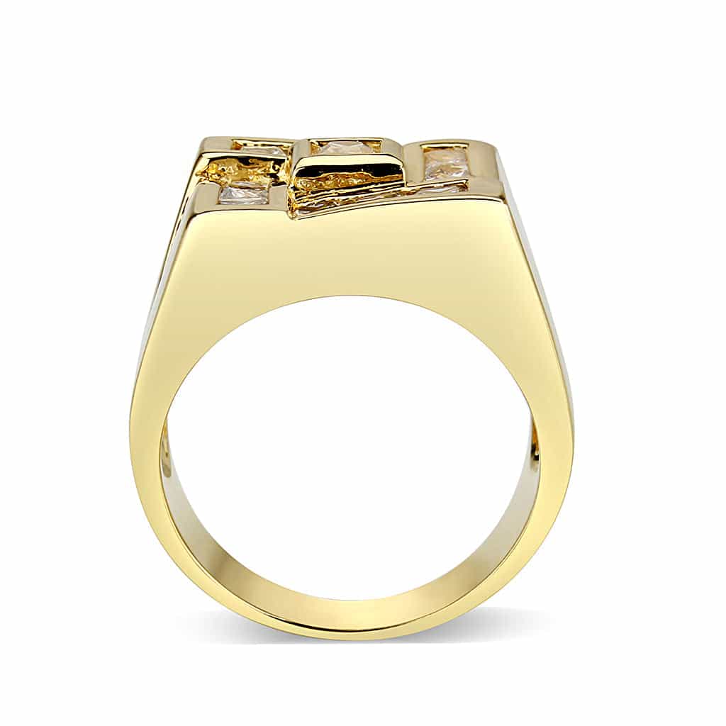 Brass Gold Clear CZ Square Signet Ring view 6