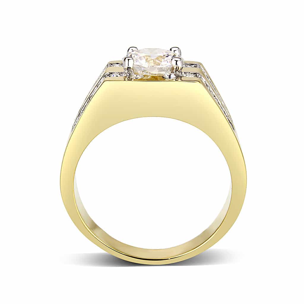 Brass Gold Clear CZ Oval Men’s Ring view 6