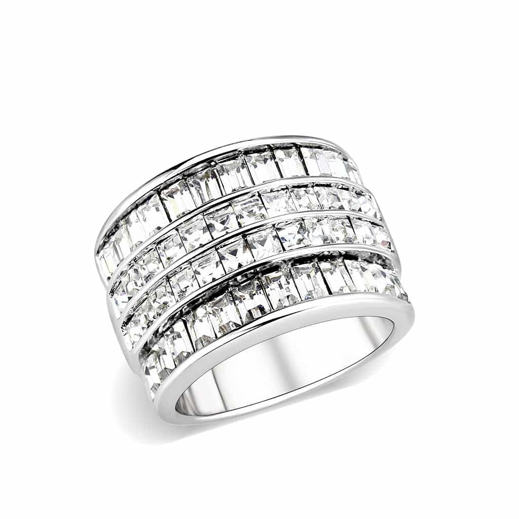 Brass Silver Clear CZ Multi-Row Band Ring view 1
