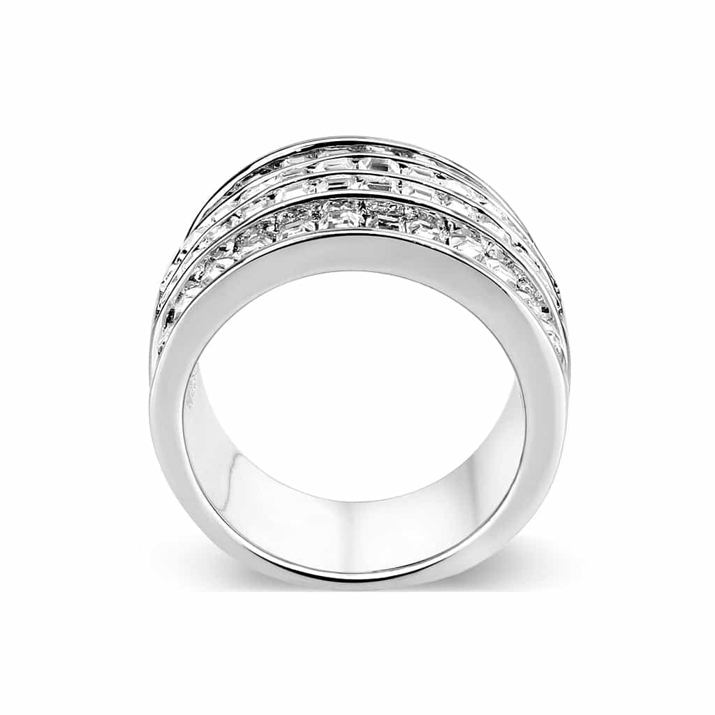 Brass Silver Clear CZ Multi-Row Band Ring view 3