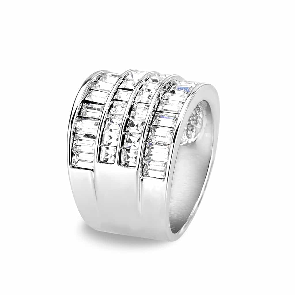 Brass Silver Clear CZ Multi-Row Band Ring view 4