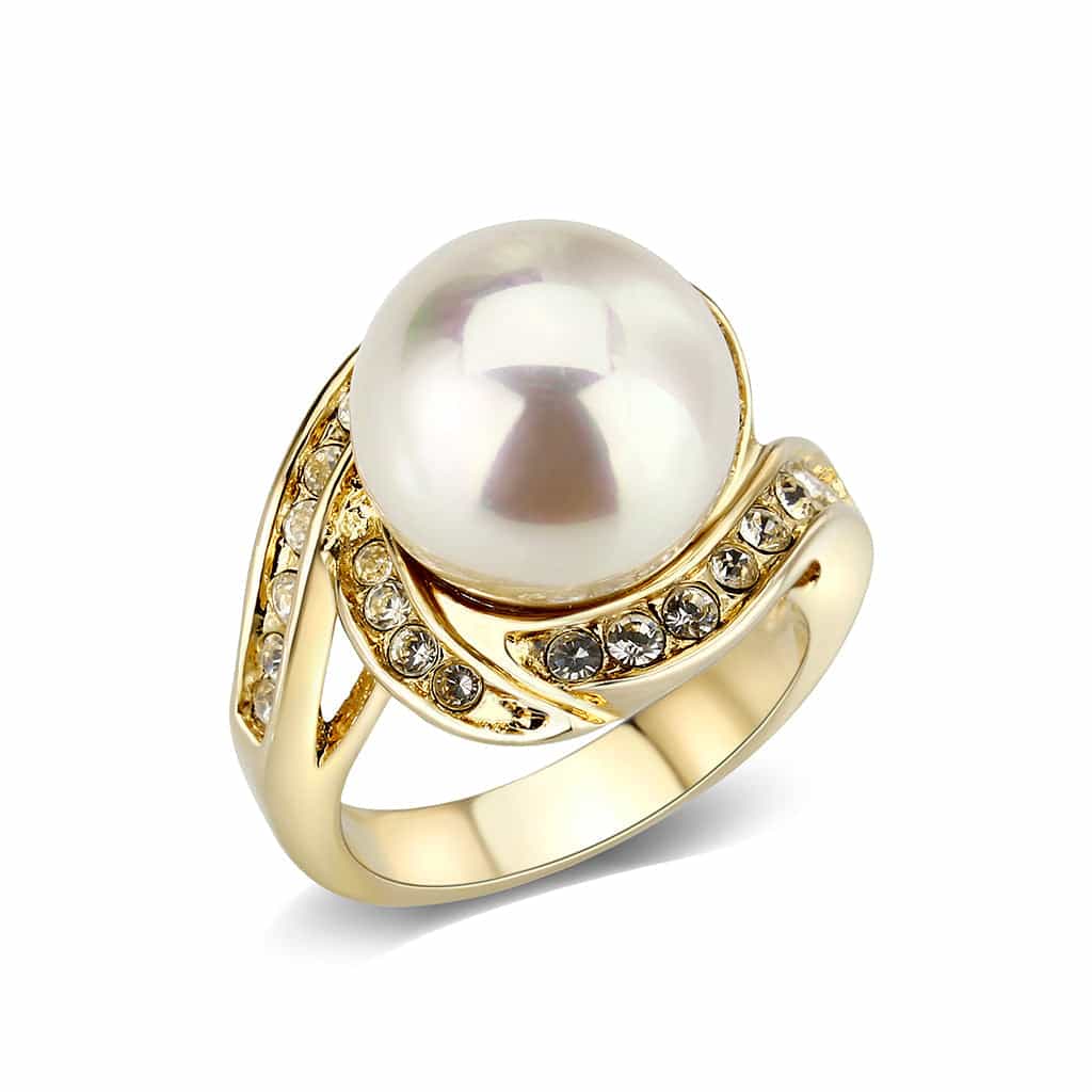 Brass Gold Pearl CZ Bypass Cocktail Ring view 2