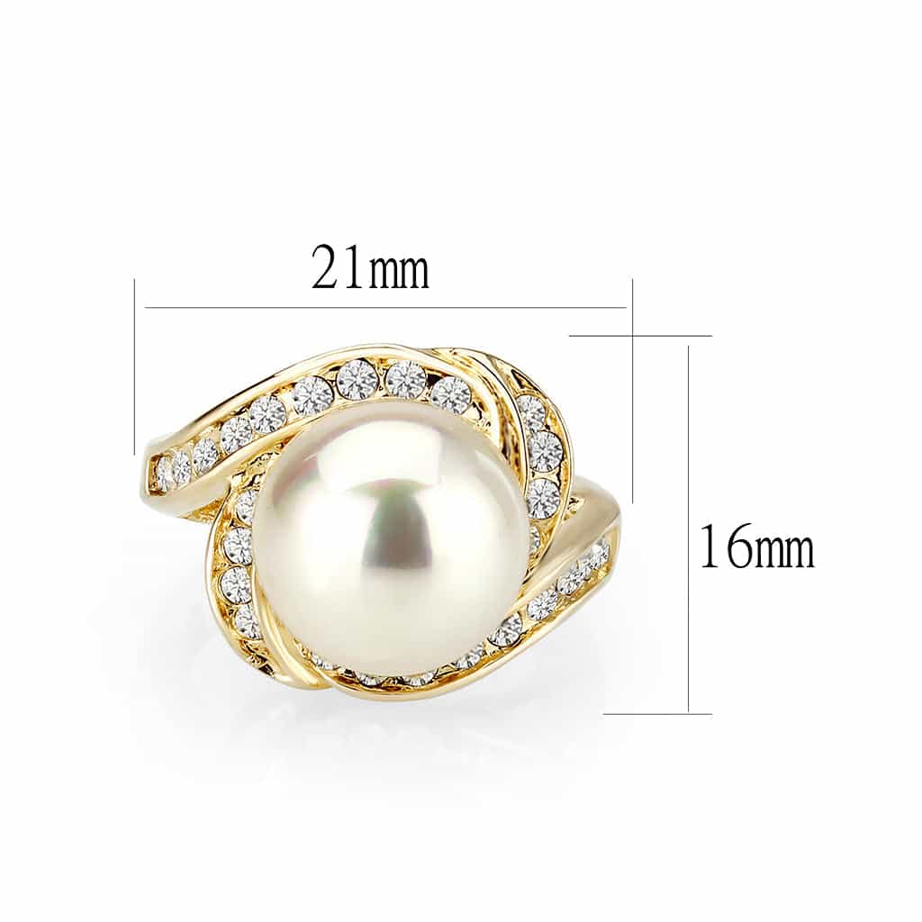 Brass Gold Pearl CZ Bypass Cocktail Ring view 4