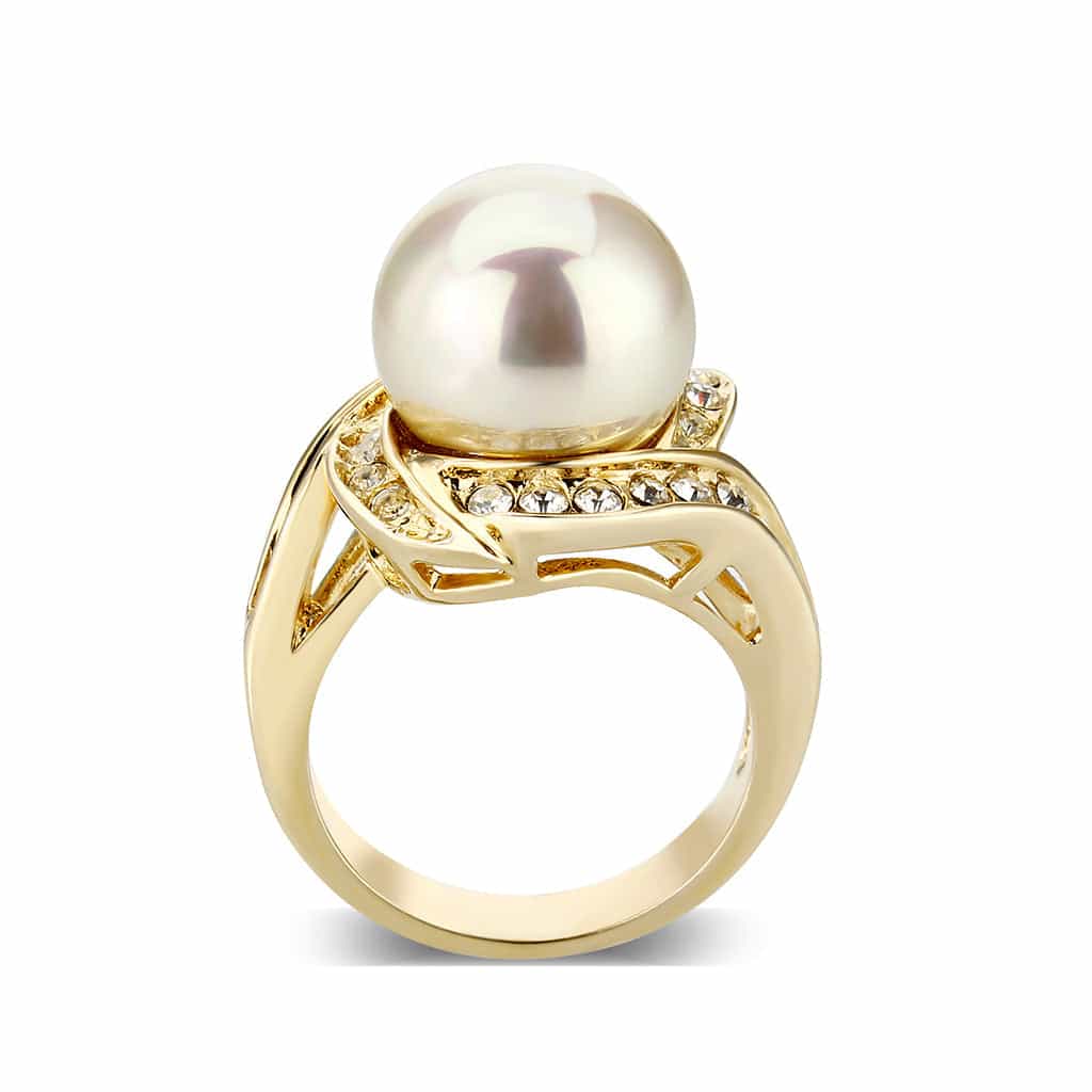 Brass Gold Pearl CZ Bypass Cocktail Ring view 6