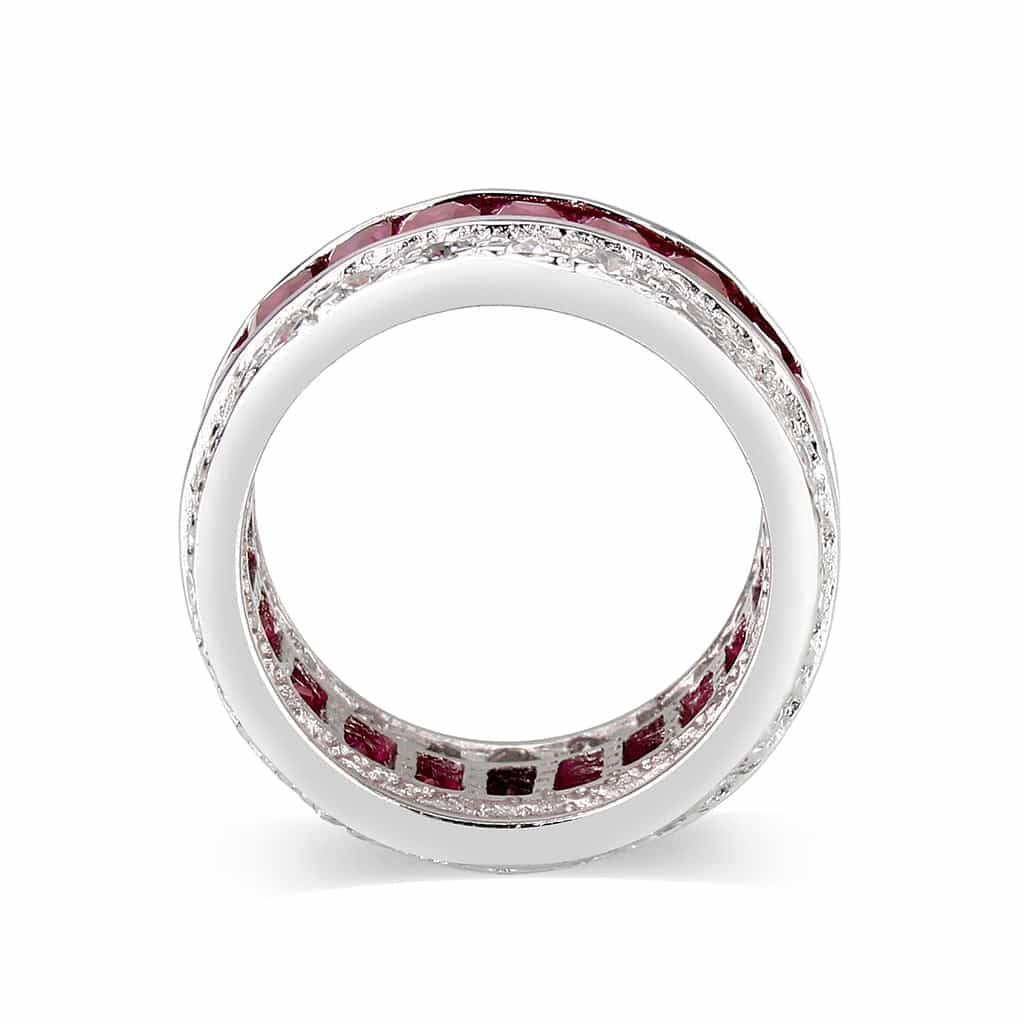 Brass Silver Ruby Red Baguette CZ Pave Eternity Band Ring view 6