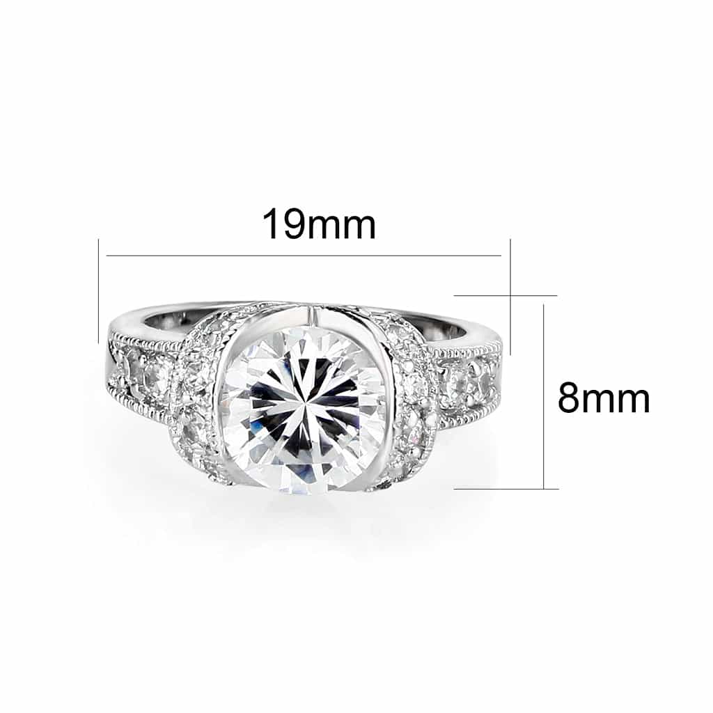 Brass Rhodium Clear Synthetic Cocktail Ring view 2