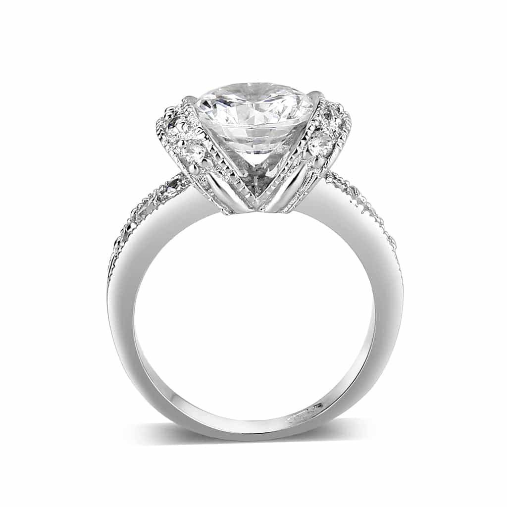 Brass Rhodium Clear Synthetic Cocktail Ring view 3