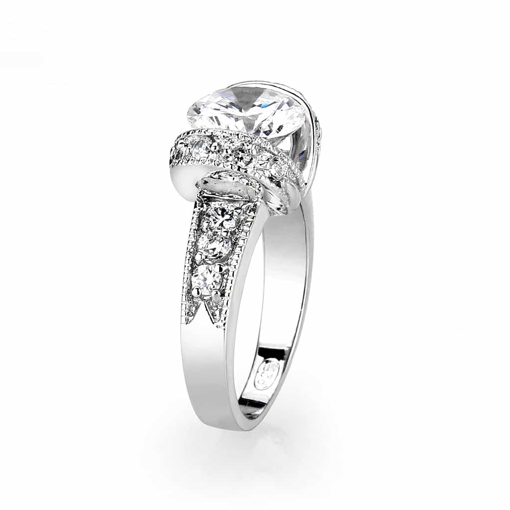 Brass Rhodium Clear Synthetic Cocktail Ring view 4