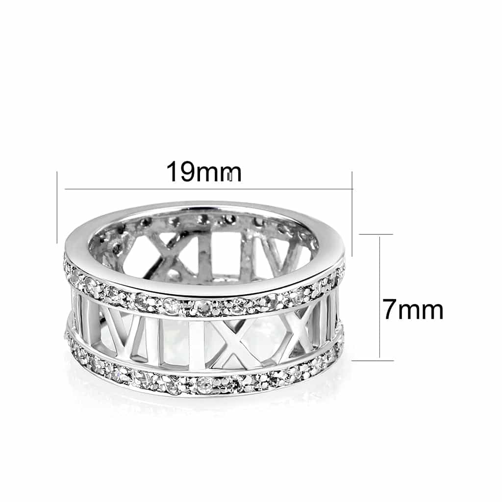 Brass Silver CZ Roman Numeral Filigree Eternity Band Ring view 4