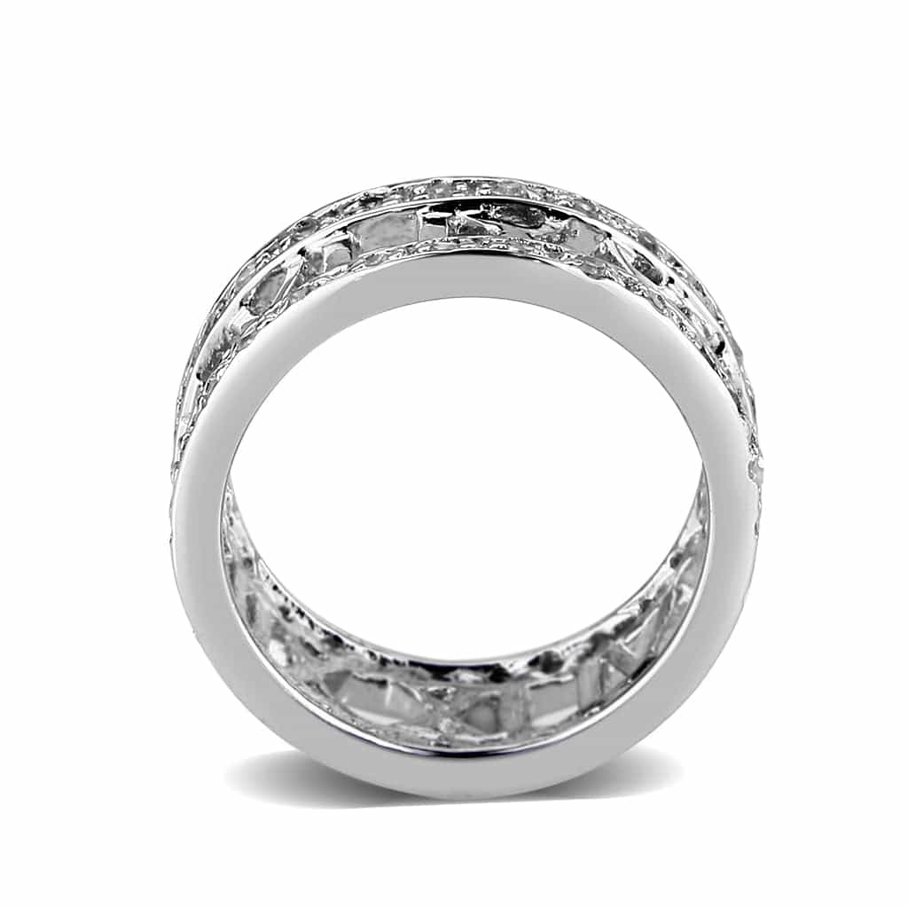Brass Silver CZ Roman Numeral Filigree Eternity Band Ring view 6