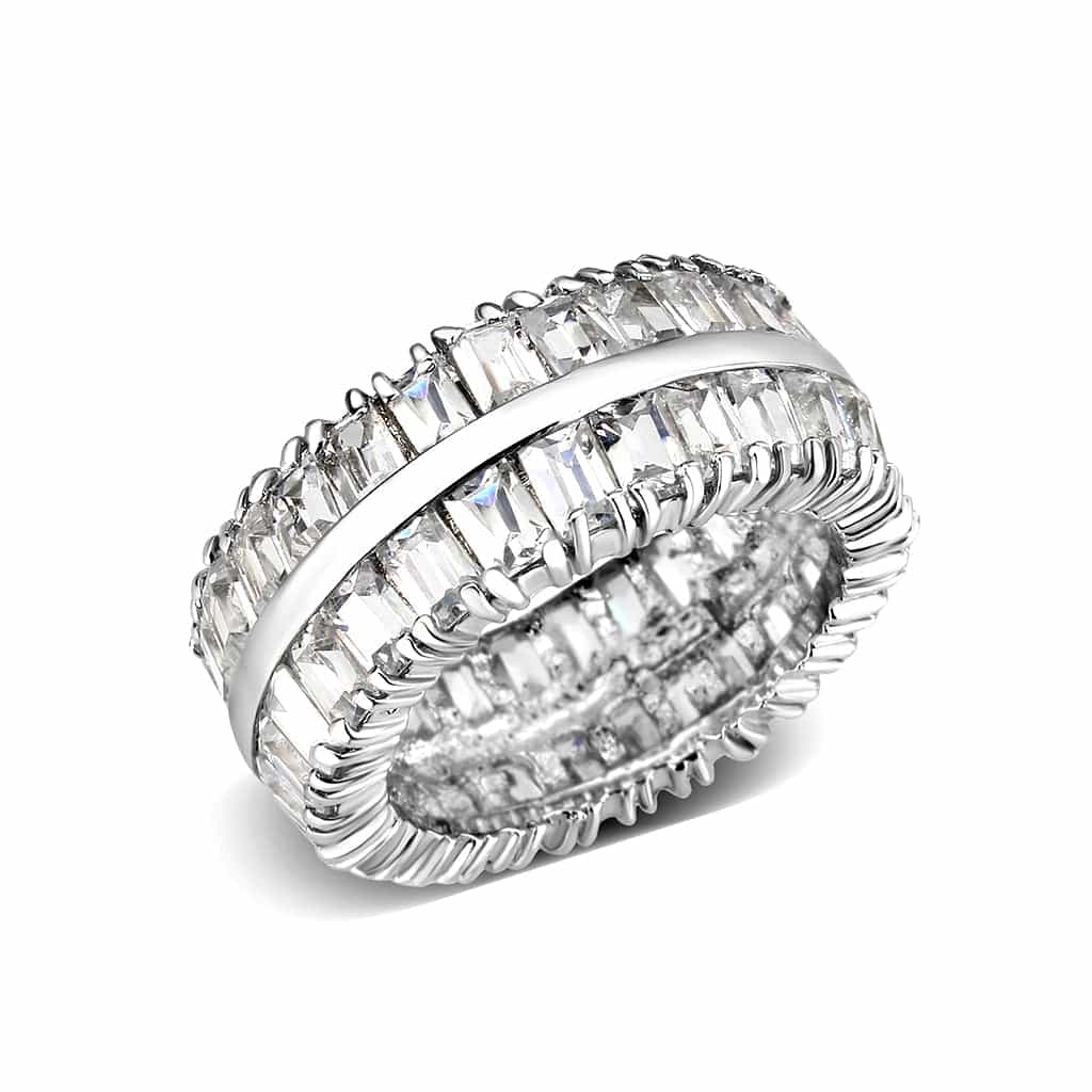 Brass Silver CZ Baguette Cluster Wide Band Ring view 2
