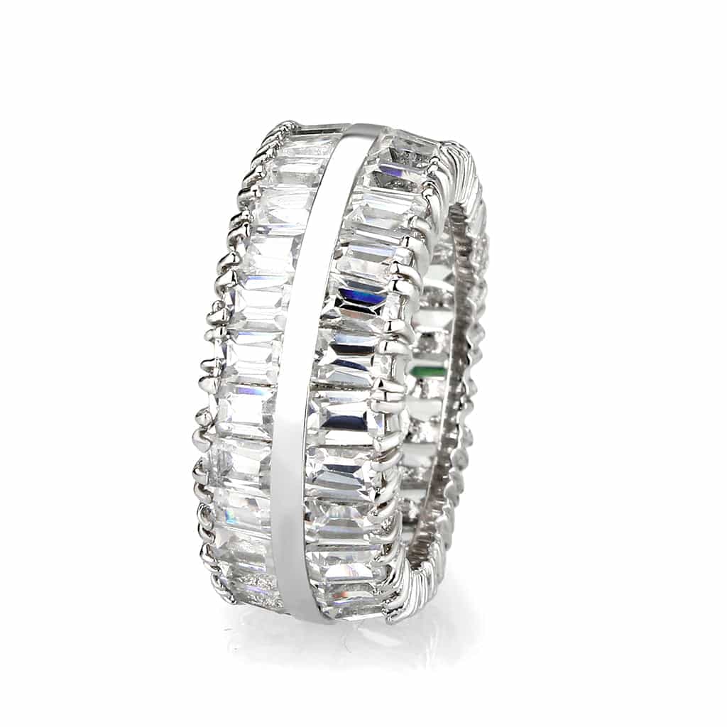 Brass Silver CZ Baguette Cluster Wide Band Ring view 8