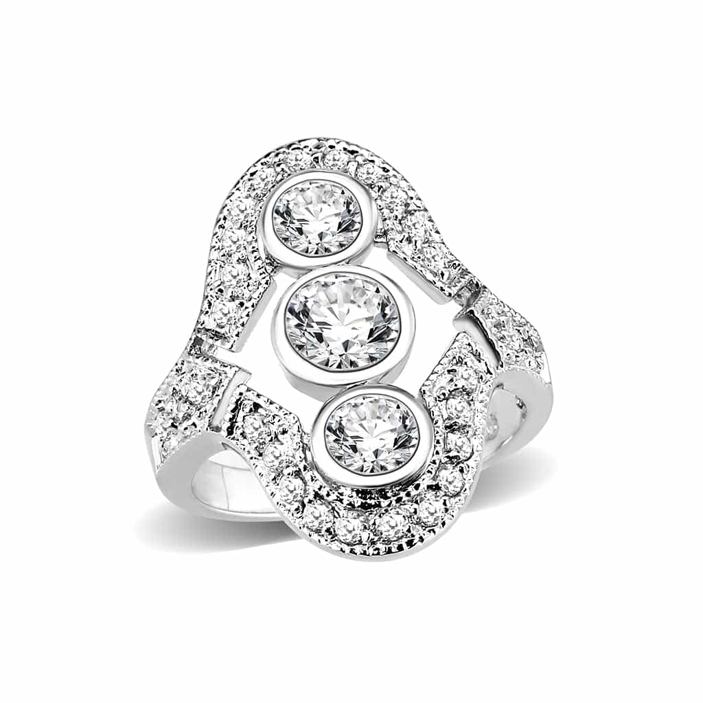 Brass Silver CZ Triple Circle Filigree Cocktail Ring view 2