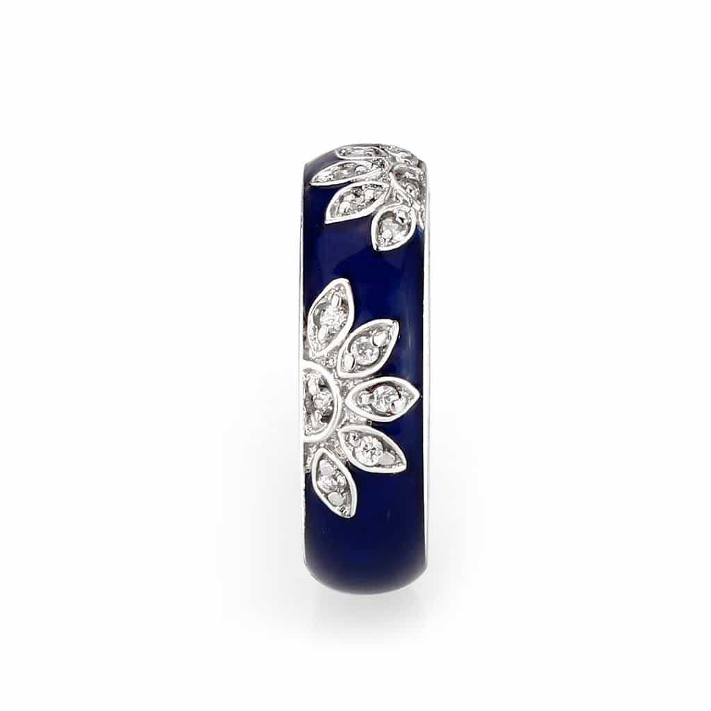 Brass Silver Blue Enamel CZ Floral Pave Band Ring view 8