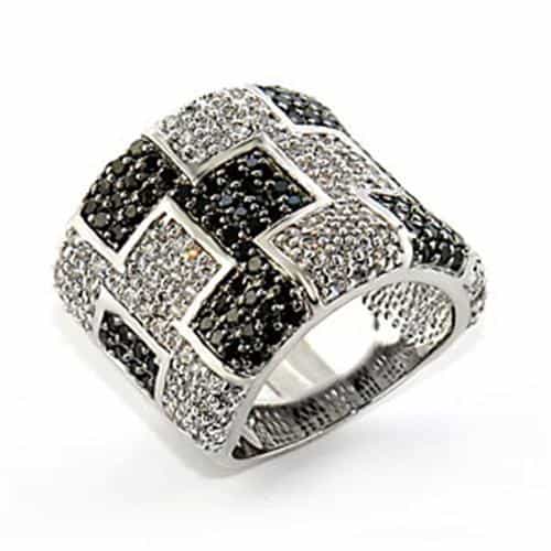 Brass Black White CZ Grid Buckle Wide Band Ring view 2