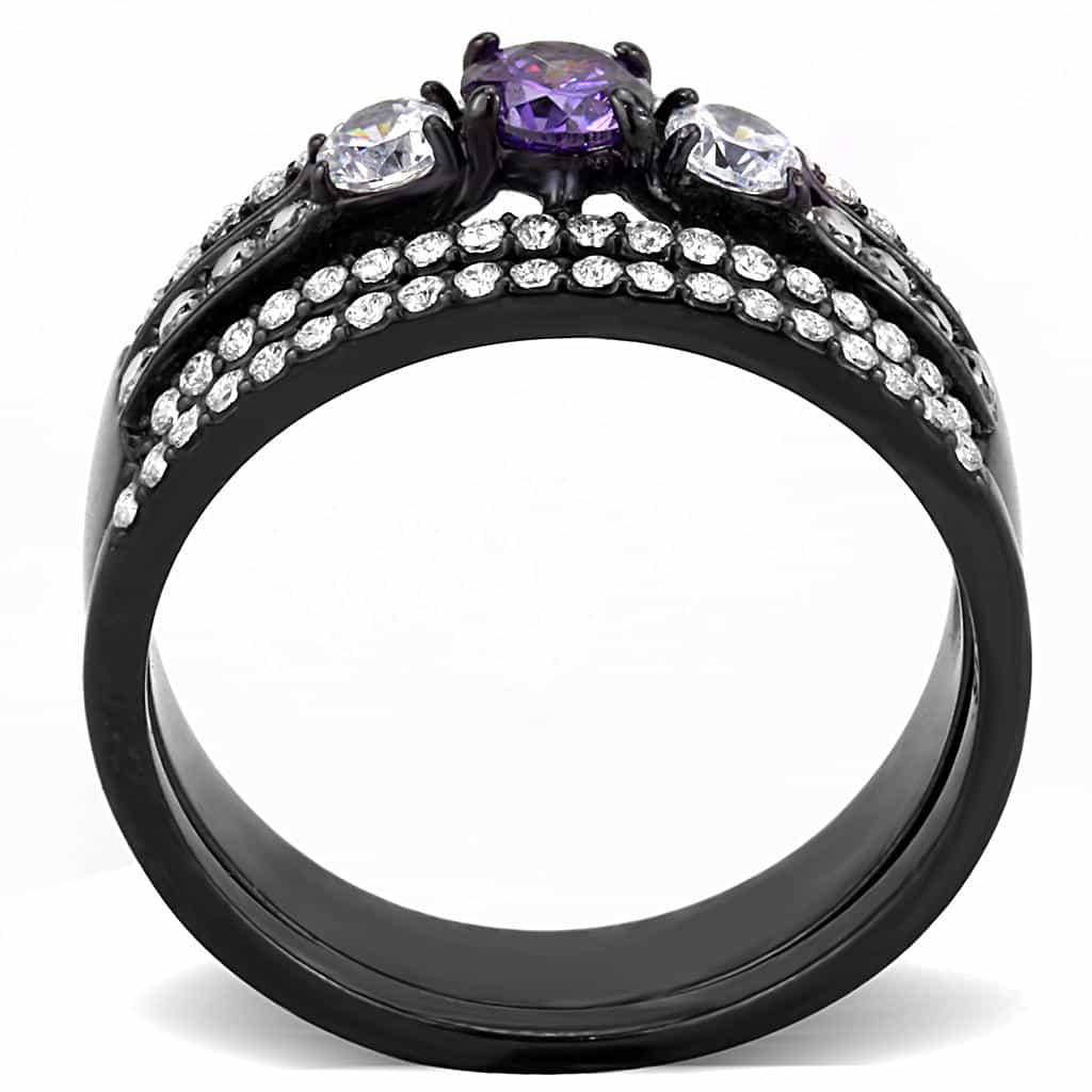 Stainless Steel Black IP CZ Multi Stone Wide Pave Band Ring view 6