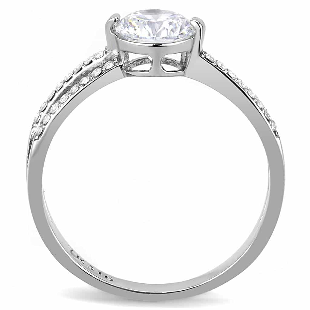Stainless Steel CZ Round Pave Bypass Solitaire Ring view 6