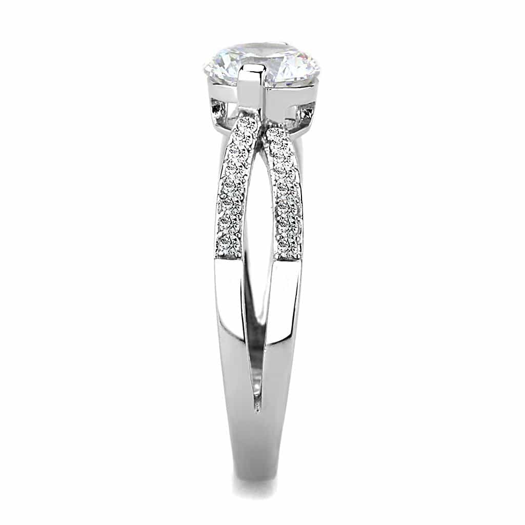 Stainless Steel CZ Round Pave Bypass Solitaire Ring view 8