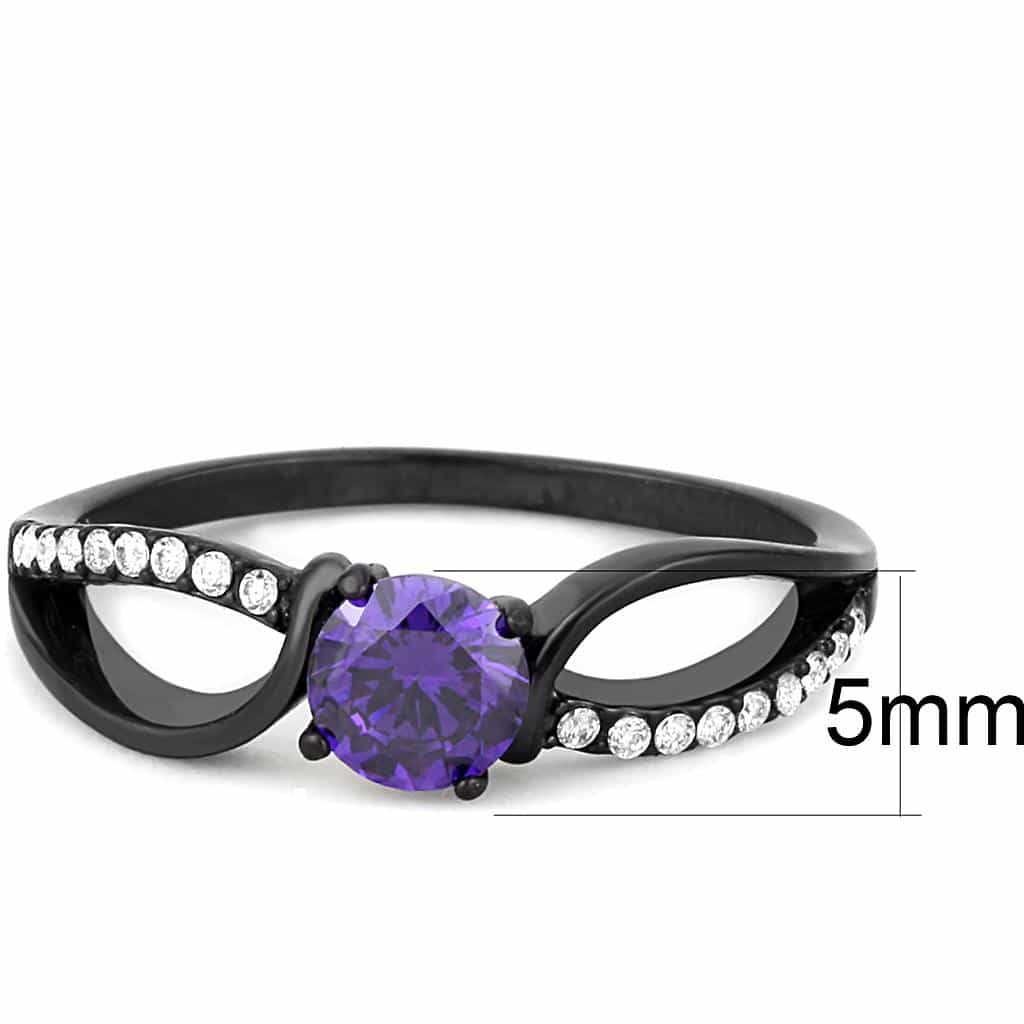 Stainless Steel Black IP Purple CZ Round Pave Bypass Ring view 4