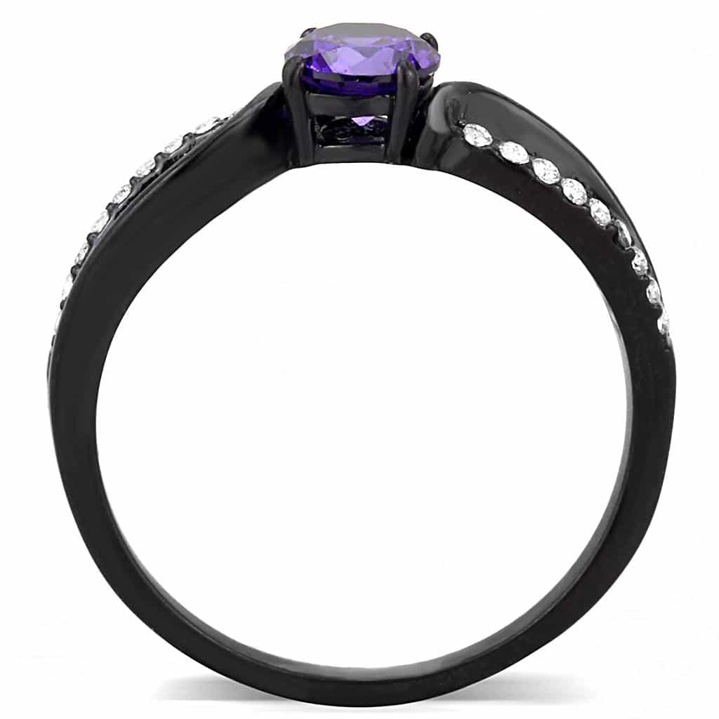 Stainless Steel Black IP Purple CZ Round Pave Bypass Ring view 6