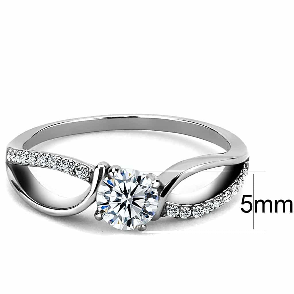 Stainless Steel CZ Round Pave Twist Bypass Solitaire Ring view 4
