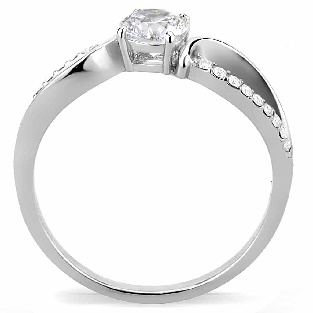 Stainless Steel CZ Round Pave Twist Bypass Solitaire Ring view 6