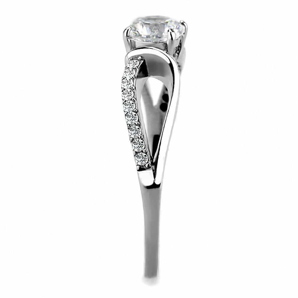 Stainless Steel CZ Round Pave Twist Bypass Solitaire Ring view 8