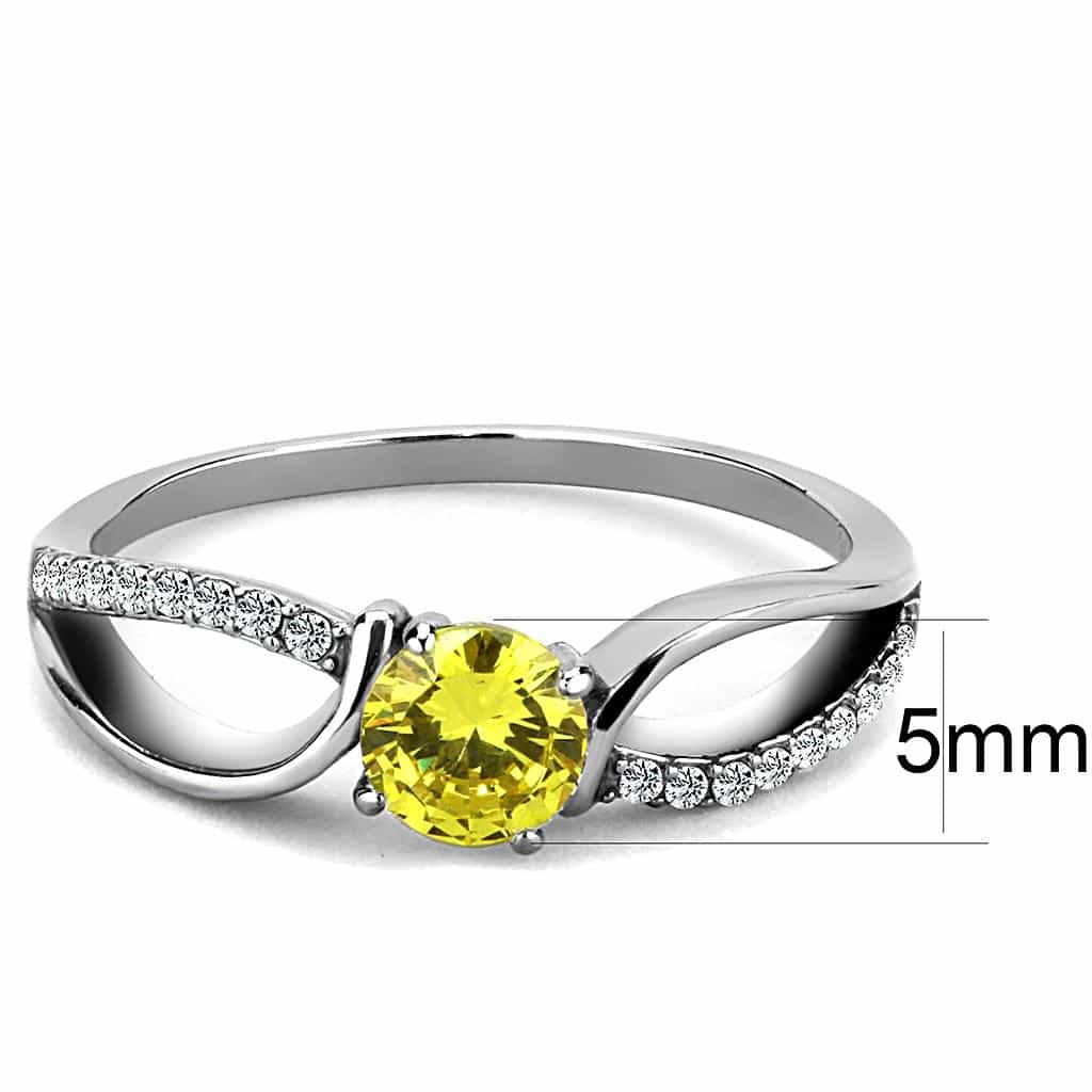 Stainless Steel Yellow CZ Round Pave Bypass Solitaire Ring view 4